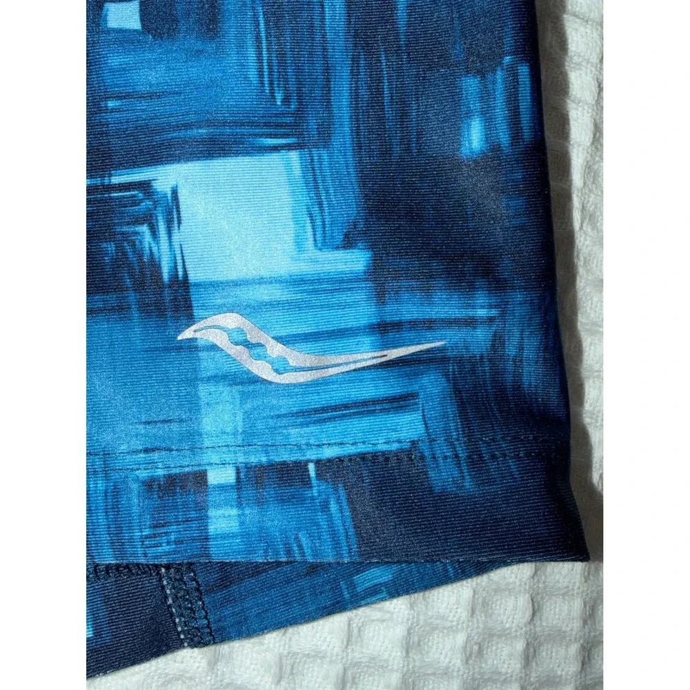 Saucony Compression Running Shorts Mens M Blue Faster Than You RunDry Abstract